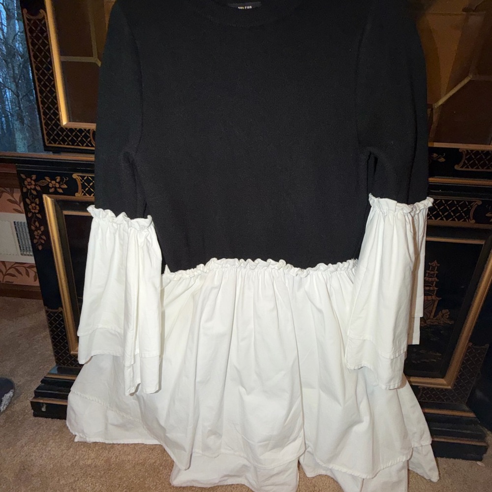 Anthropologie Maeve Black Sweater with White Trim